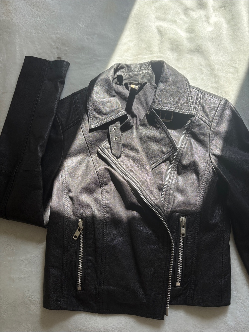 Black Women's real Leather Moto Jacket